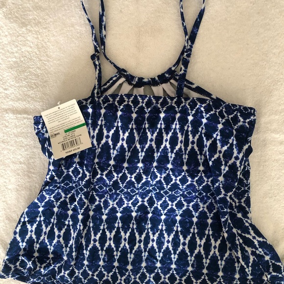 Keyhole HI Neck Tankini Top Navy & White Geometric Print (New!) - Picture 8 of 10